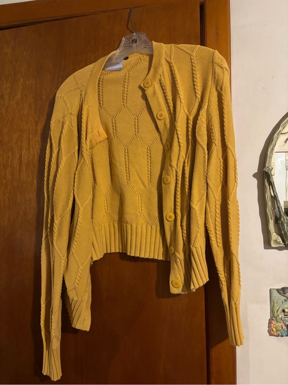 Cropped Mustard Yellow Button-Up Knit Cardigan Sweater